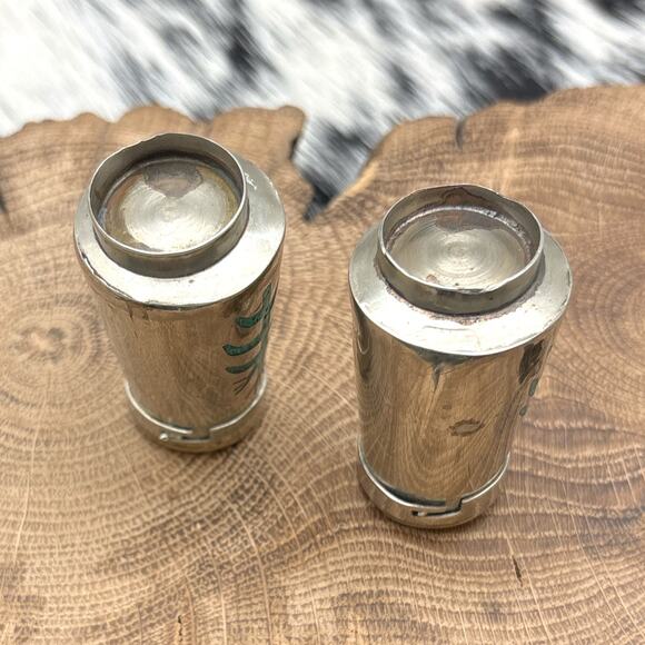 1970s Native American NAVAJO Sterling Silver Salt & Pepper Shakers Corn Stalks - Picture 2 of 2